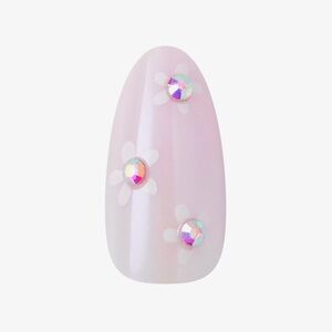 Kiss Medium Almond Sheer Pink Press-On Nails with 3D Floral Accents 🌸